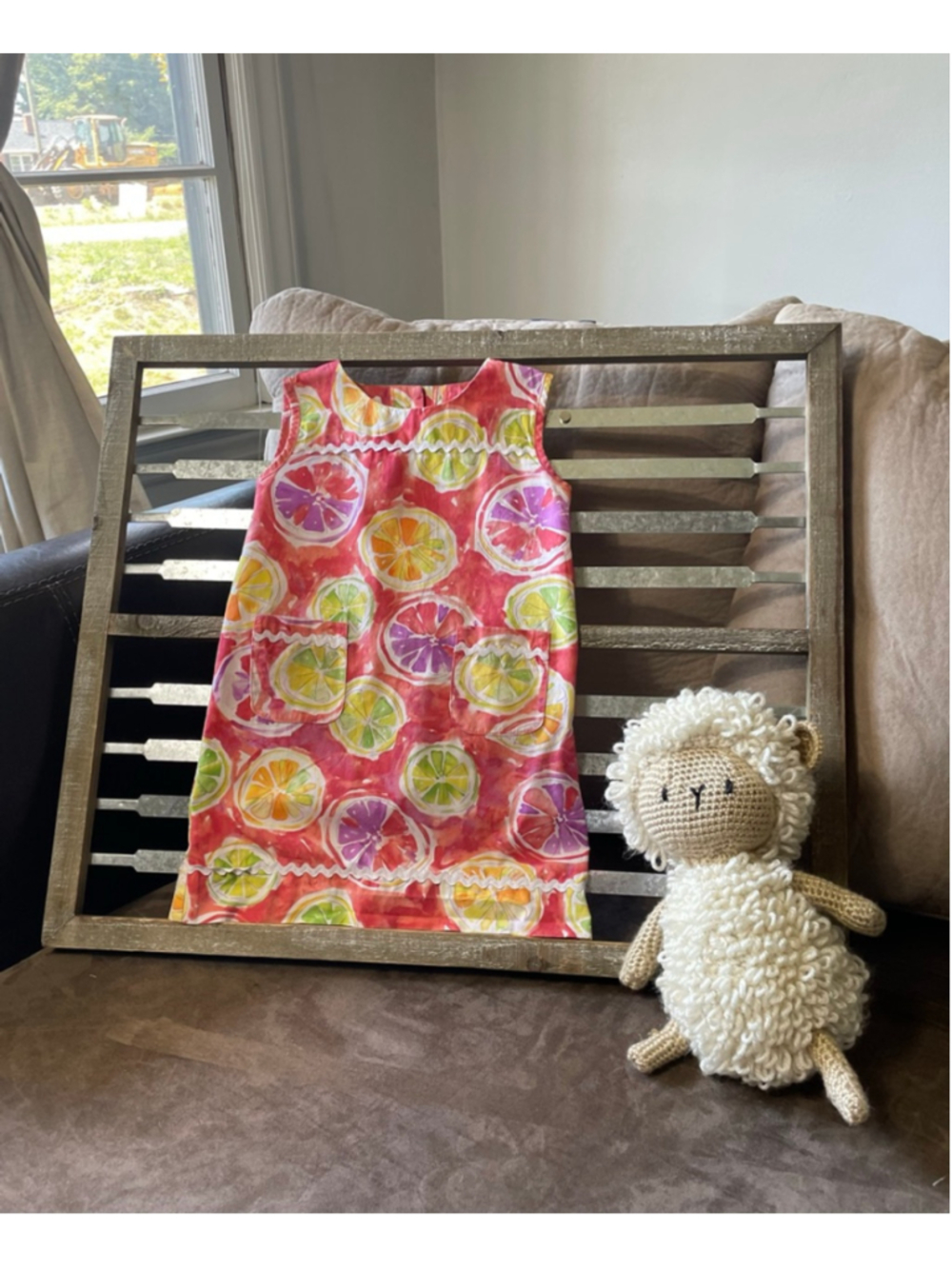 Girls Stitchy Fish Casual Dress 3T Red Multi-color Citrus Print